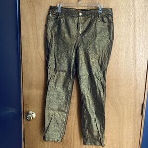 Metallic Gold Stretch Skinny Ankle Jeans